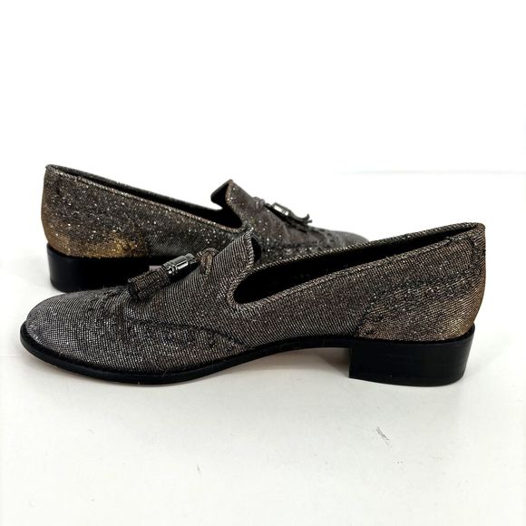 Stuart Weitzman Womens 7 Leather Colorblock Pattern Metallic Gold Silver Loafers - Picture 6 of 16